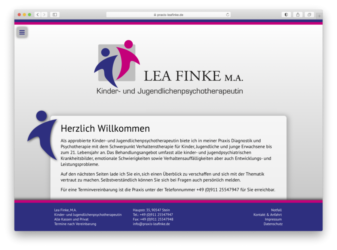<a href="http://www.praxis-leafinke.de" target="_blank">www.praxis-leafinke.de</a><br />Kinder- und Jugendlichenpsychotherapeutin<br />März 2021 - Technologie: HTML responsive (7/67)